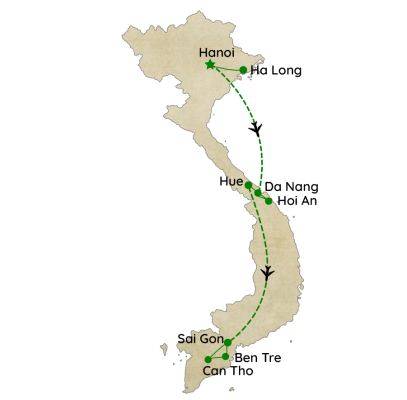 carte - Circuit Vietnam 10 jours: de Baie Tu Long au Delta du Mékong