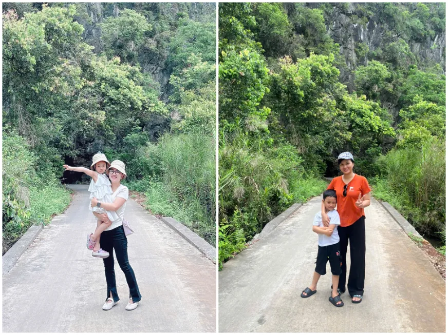 Léa avec son fils et Bella avec sa fille au village de Việt Hải