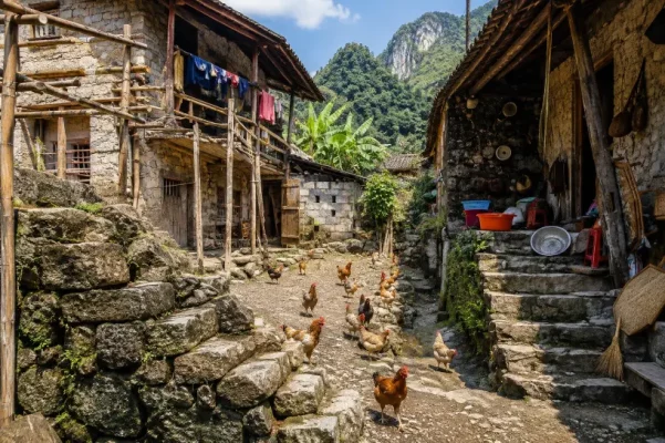 Vie quotidienne dans le village de pierre de Khuoi Ky à Cao Bang