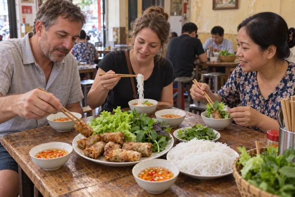 Un repas convivial autour du bun nem