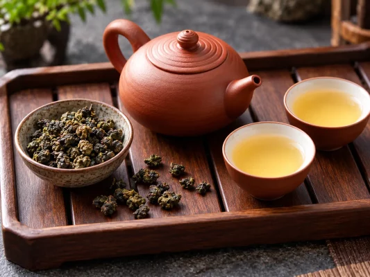 Le thé oolong vietnamien se reconnaît à ses feuilles roulées en petites perles et à sa liqueur dorée, douce et parfumée
