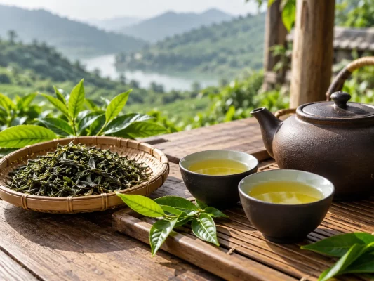 Le thé vert vietnamien, ou trà xanh, se déguste pour ses notes végétales fraîches et son goût délicatement astringent.